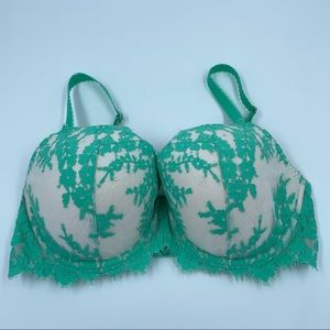VICTORIA’S SECRET DREAM ANGELS Green Floral Lace Lined Demi Size 36DD